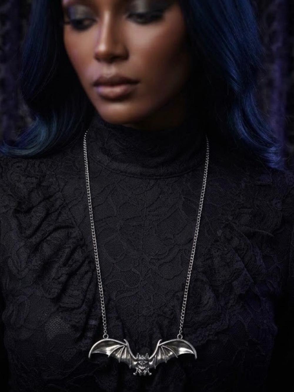 Gothic Silver Bat Pendant Long Chain Necklace